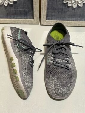 Nike Gray Knit Running Sneakers with Lime Interior